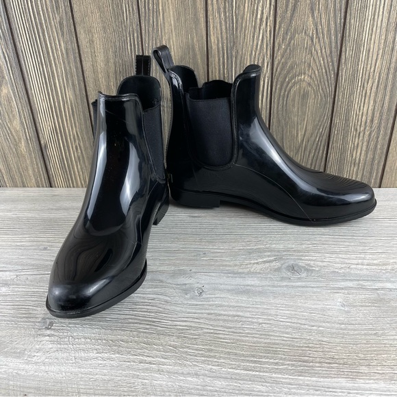 Lauren Ralph Lauren Tally Bo Rai Rubber Chelsea Black Boots Size 10B - Picture 1 of 16